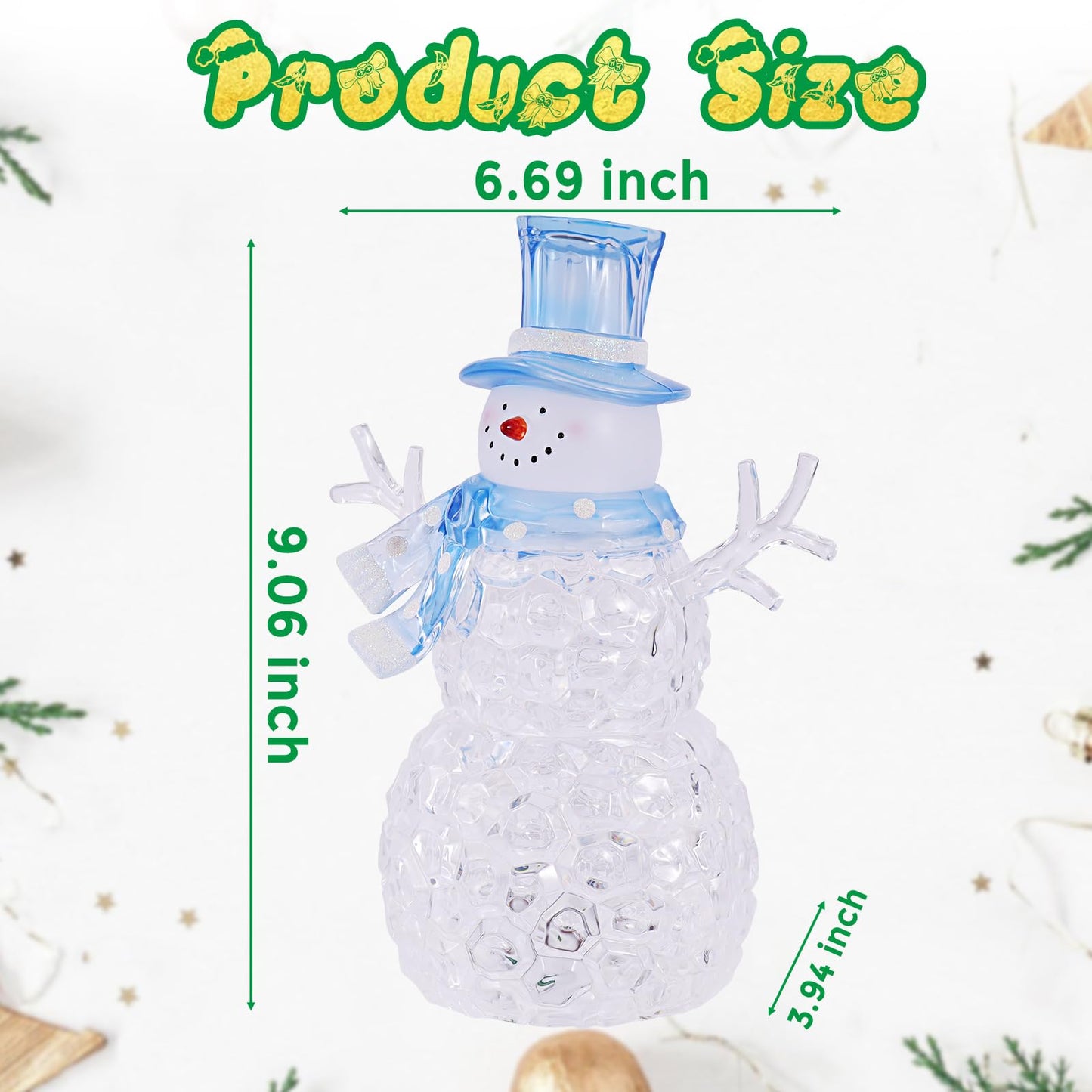 Snowman Christmas Decoration LED Lighted Snowman Figurines with 6H Timer 3 AAA Battery Operated Christmas Acrylic Snowman Decorations for Indoor Holiday Tabletop Decorations Gifts (Blue Hat)