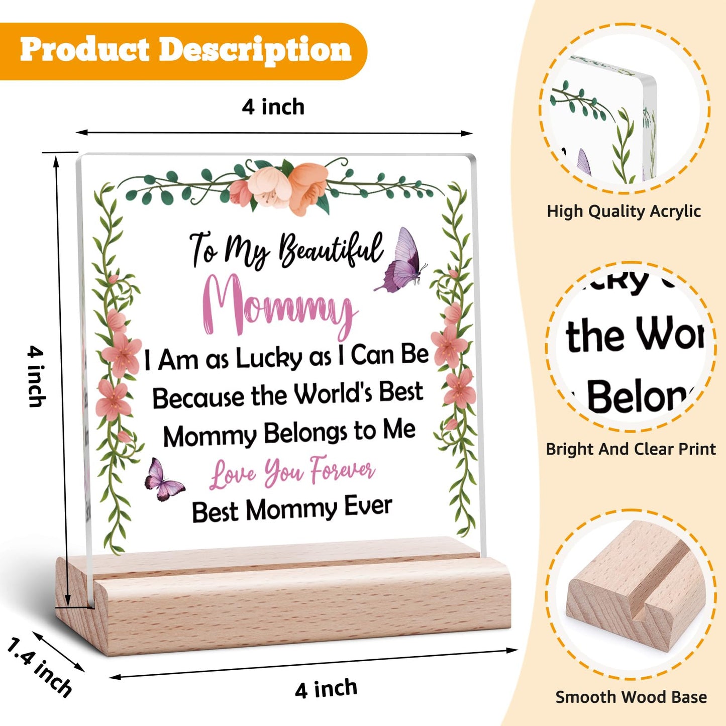 Mom Birthday Desk Decorative Sign from Daughter Son Mother Acrylic Plaque Christmas Desk Sign for Mom Mommy Gift for Mothers Day Mother Acrylic Decor from Daughter Son Mommy Thanksgiving Birthday Gift