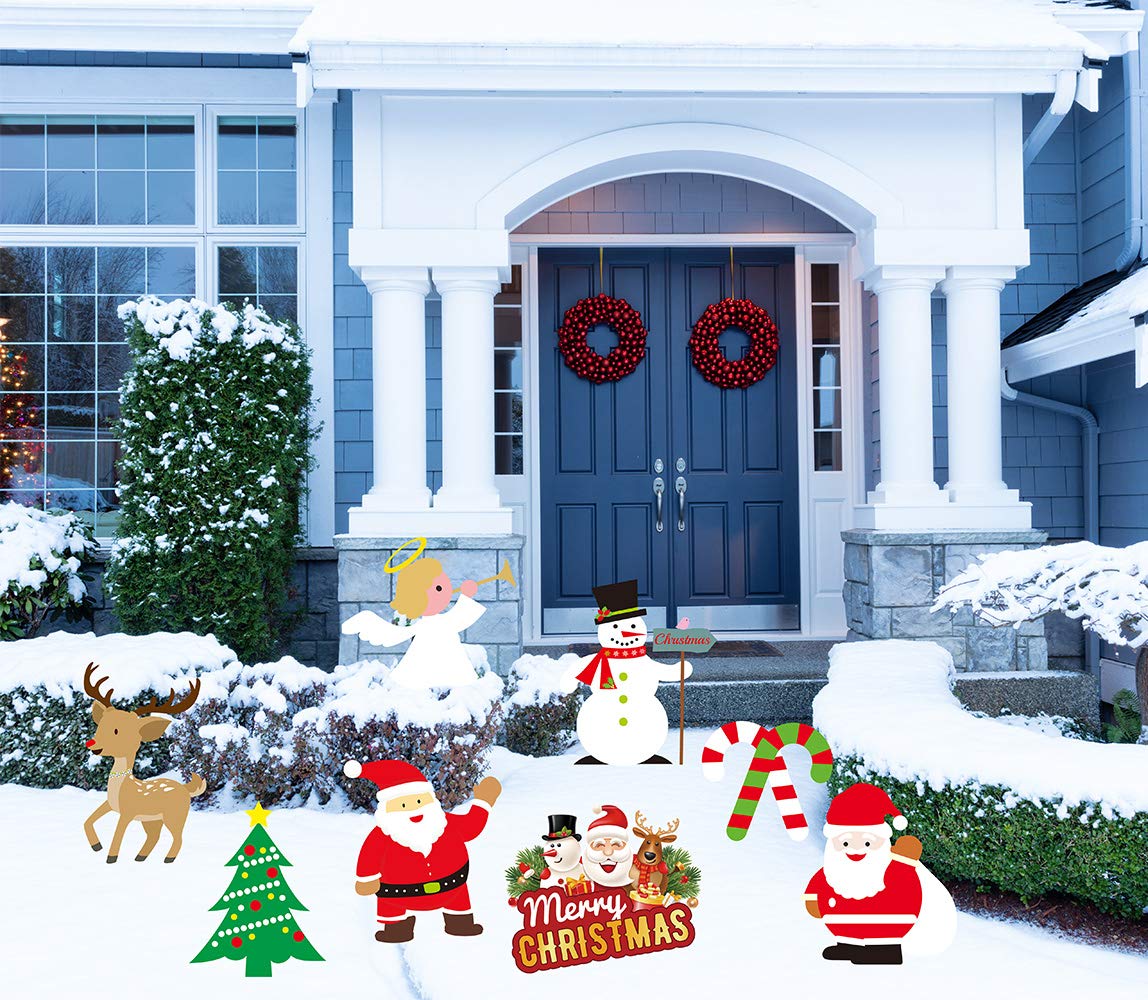 Christmas Outdoor Indoor Yard Signs Decorations -Xmas Holiday Winter Wonderland Yard Sign Outdoor Lawn Yard Decorations (Large 8 PCS)