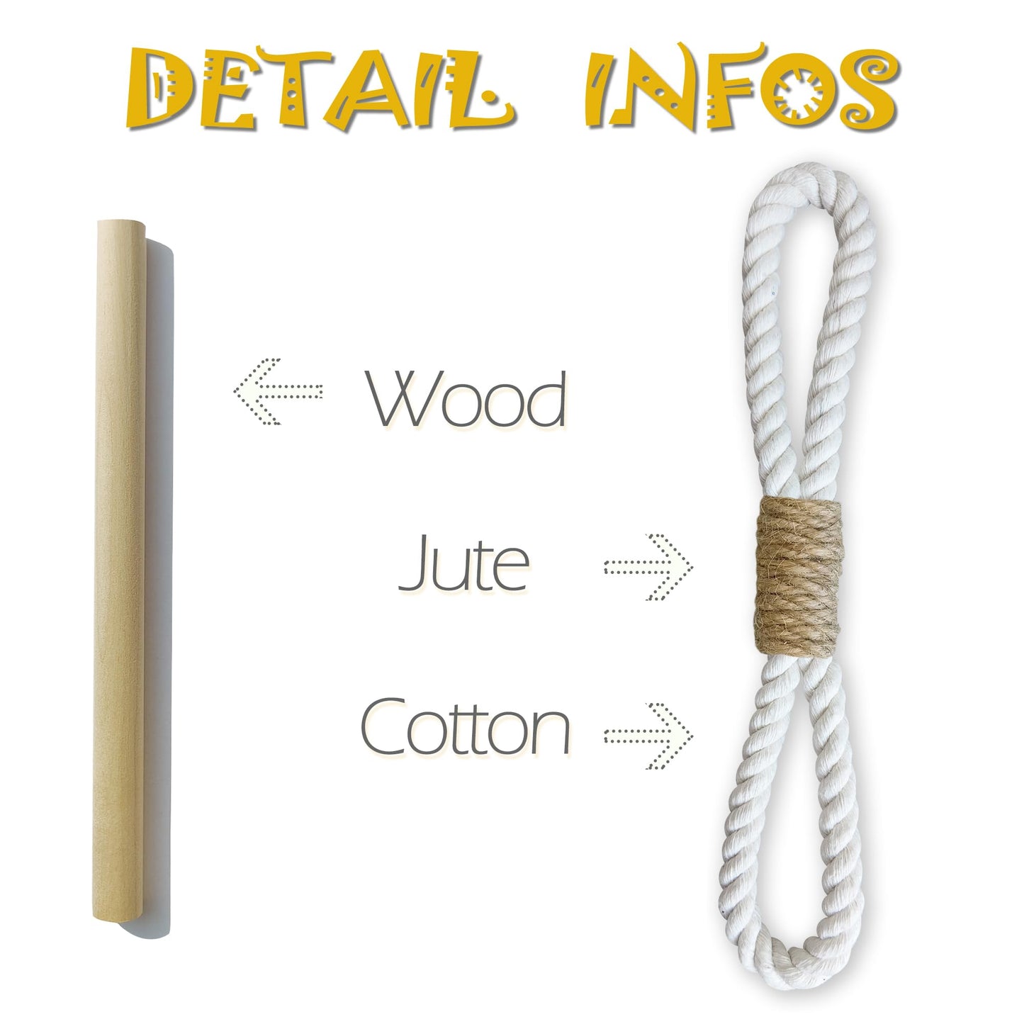 Curtain Tiebacks Rustic Holdbacks for Drapes, Farmhouse Tie Backs for Curtains, Cotton Jute Rope with Wood Club, Natural Boho Decor Shabby Chic Drapery Holder, Pack-2