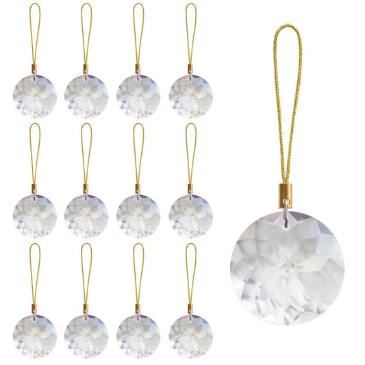LUMITI 12 Pcs Crystal Glass Christmas Balls Ornaments, 1.18″ Mini Round Prism Flower Xmas Tree Decorations, Hanging Ornament for Wedding Party Home Decor (Crystal Clear)