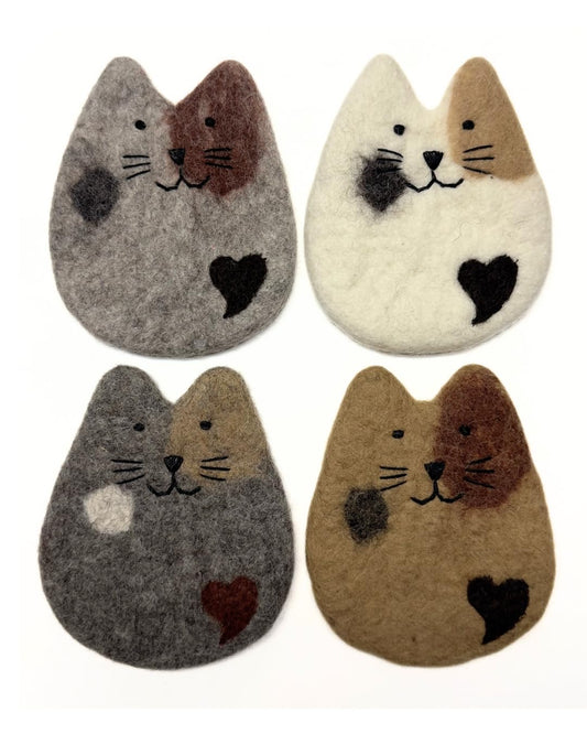 Humble Hilo Handmade Animal Felt Coaster Set of 4, Absorbent Coaster for Animal Lover (Cats)
