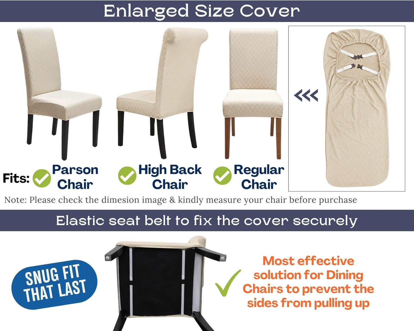 SPRINGRICO 4 Pack Dining Room Chair Covers with seat Belt, Stretch Parsons Chair Slipcover Washable Kitchen Dining Chair Cover Removable Seat Protector Set of 4, S2- Beige