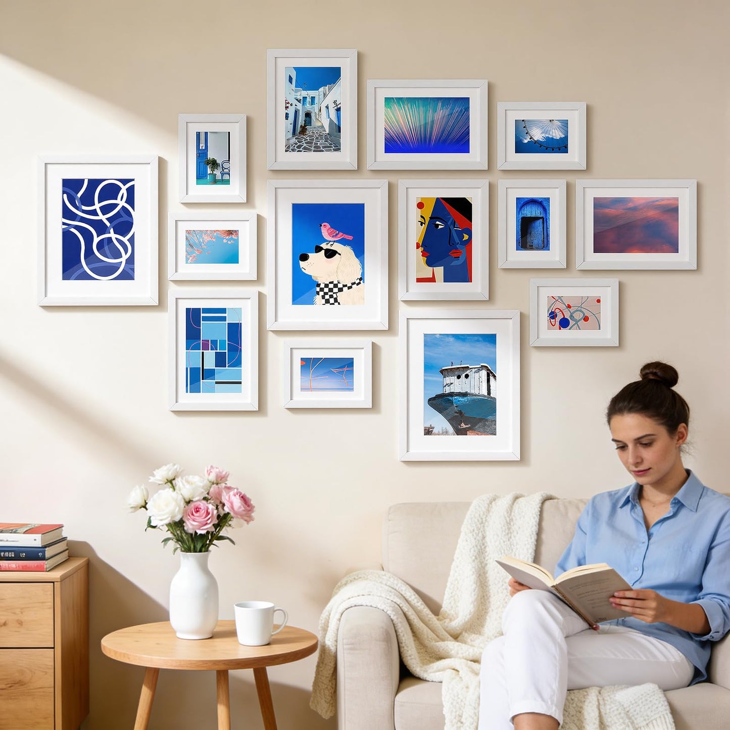 HappyHapi 8x10 Picture Frame Set of 6, 8x10 White Picture Frame Display Pictures 5x7 with Mat or 8x10 Without Mat. Wall Hanging Photo Frame or Tabletop Display Gallery Frame (White)