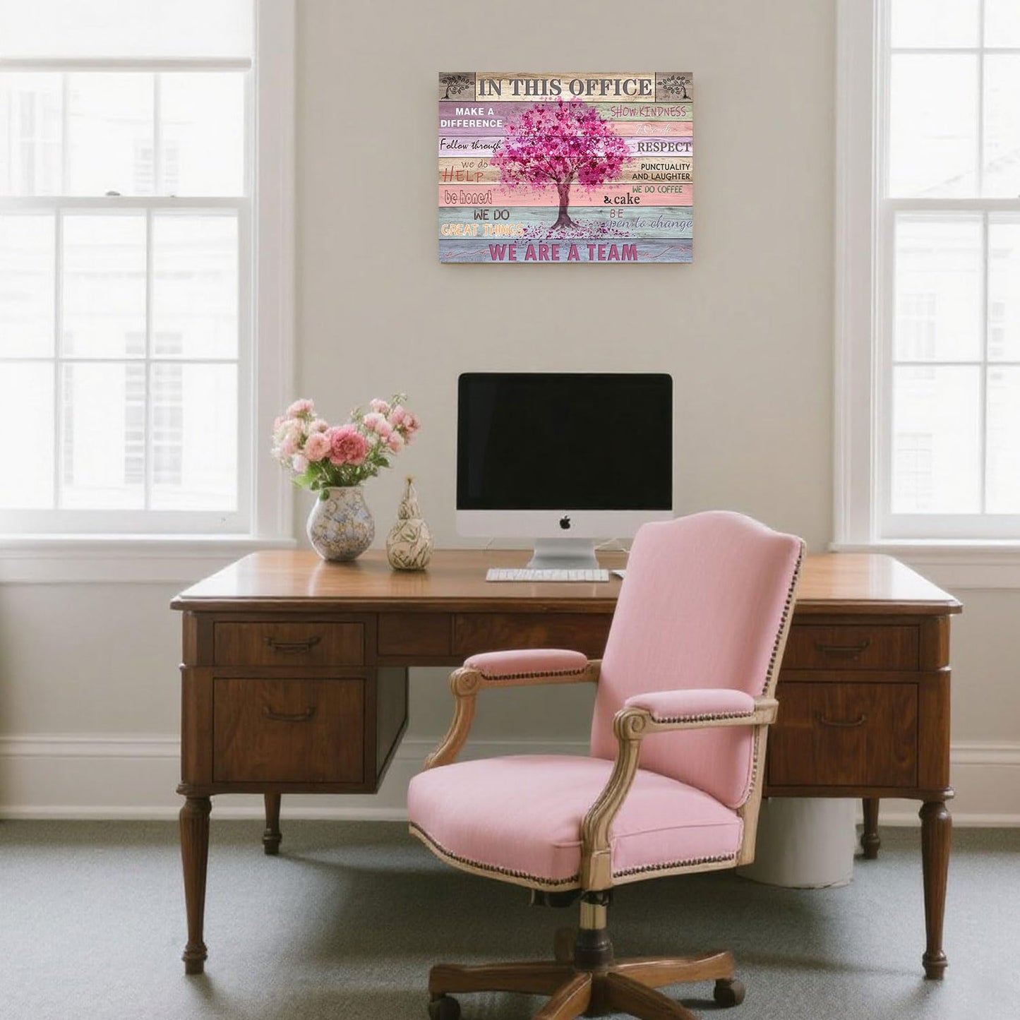 Pink Inspirational Wall Art for Office Women Motivational Quotes Phrases Poster Rustic Heart Tree Pictures Framed Wall Art Décor Contemporary Home Workspace Desk Decorations Gifts for Women 12x16inch