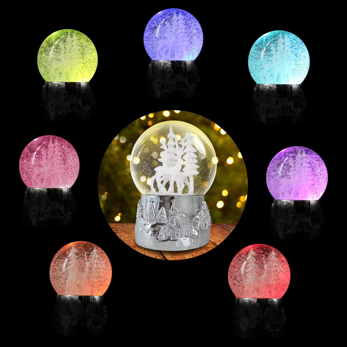 Hpoeude Winter White Deer Musical Christmas Snow Globe LED Light Up,120MM Snowflakes, 6.7Inch Height Water Globe, Festive Christmas Decor, Ideal Gift for Women and Adult.