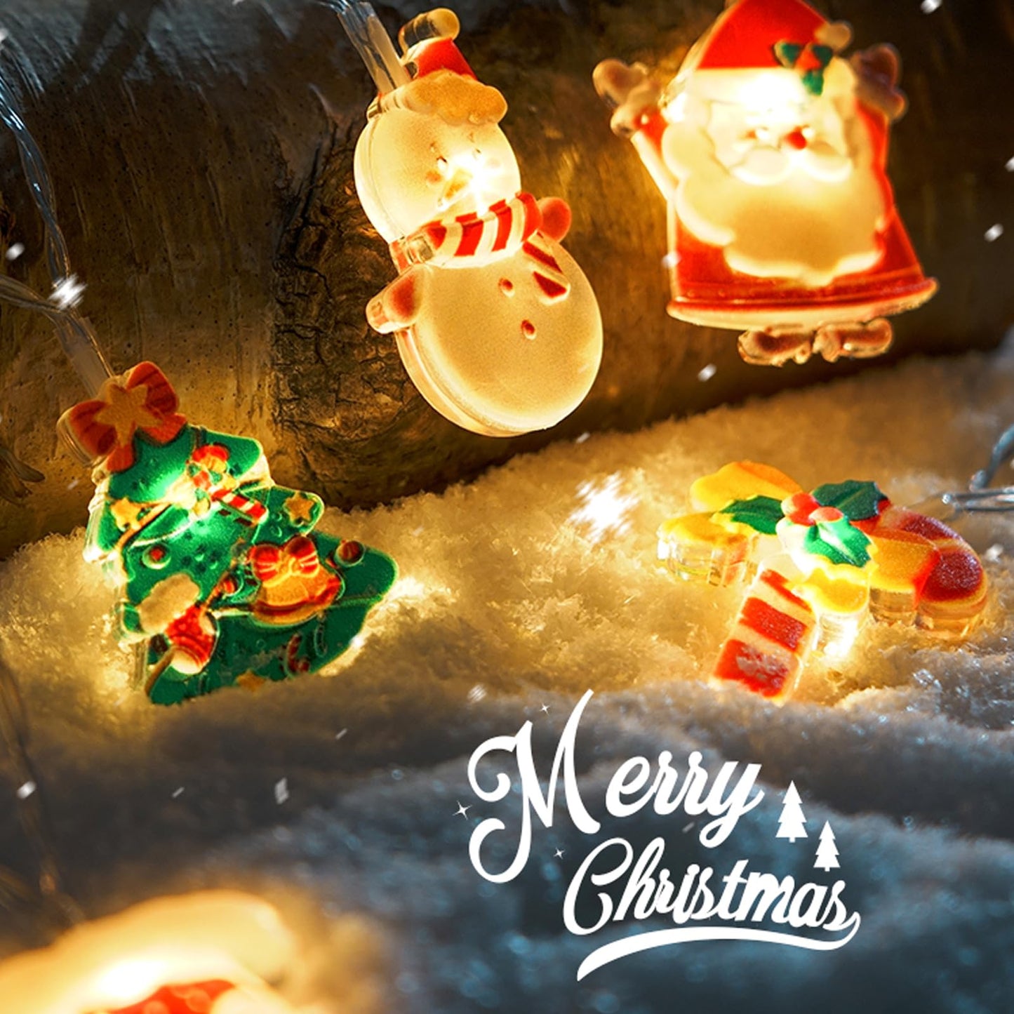 Christmas Lights Decorations,Christmas Fairy String Lights,20 LED Xmas Warm White Light Hanging Decors with Santa Claus Wreath Tree Snowman Candy Cane Hat Stockings Indoor Window Lights for Party Home