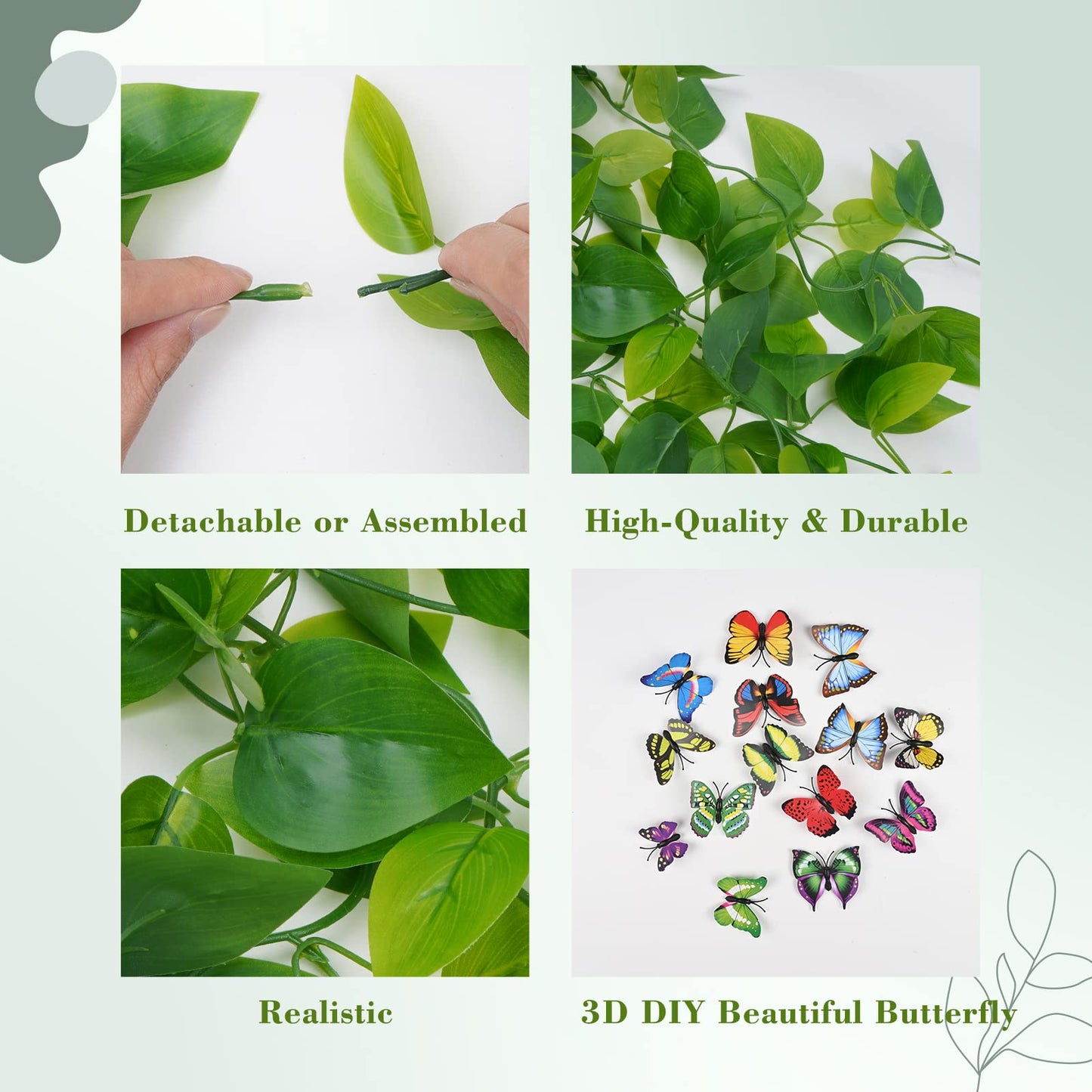 BLEUM CADE Fake Hanging Plants, 2pcs Artificial Pothos Vines Greenery for Wall Home Living Room Office Indoor Outdoor Decor (No Baskets)