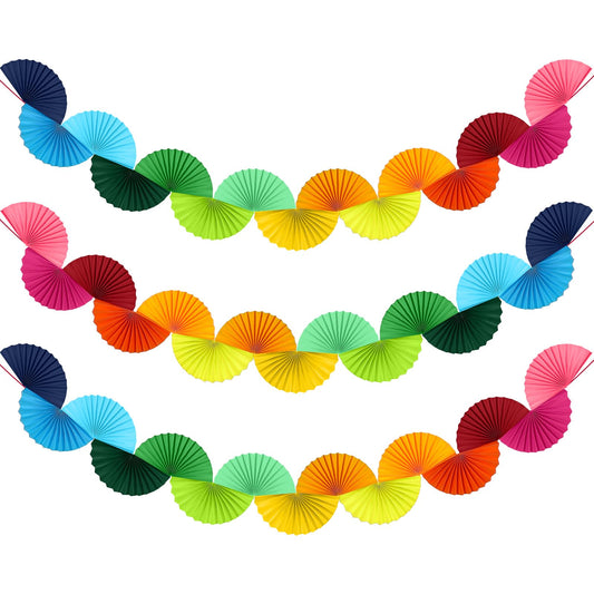 Weekgrat 3 Pack Wedding Paper Fans Garland 15.6ft Colorful Background Ceiling Hanging Decorations Set for Birthday Party Supplies 3D Bachelorette Party Decorations (Rainbow)