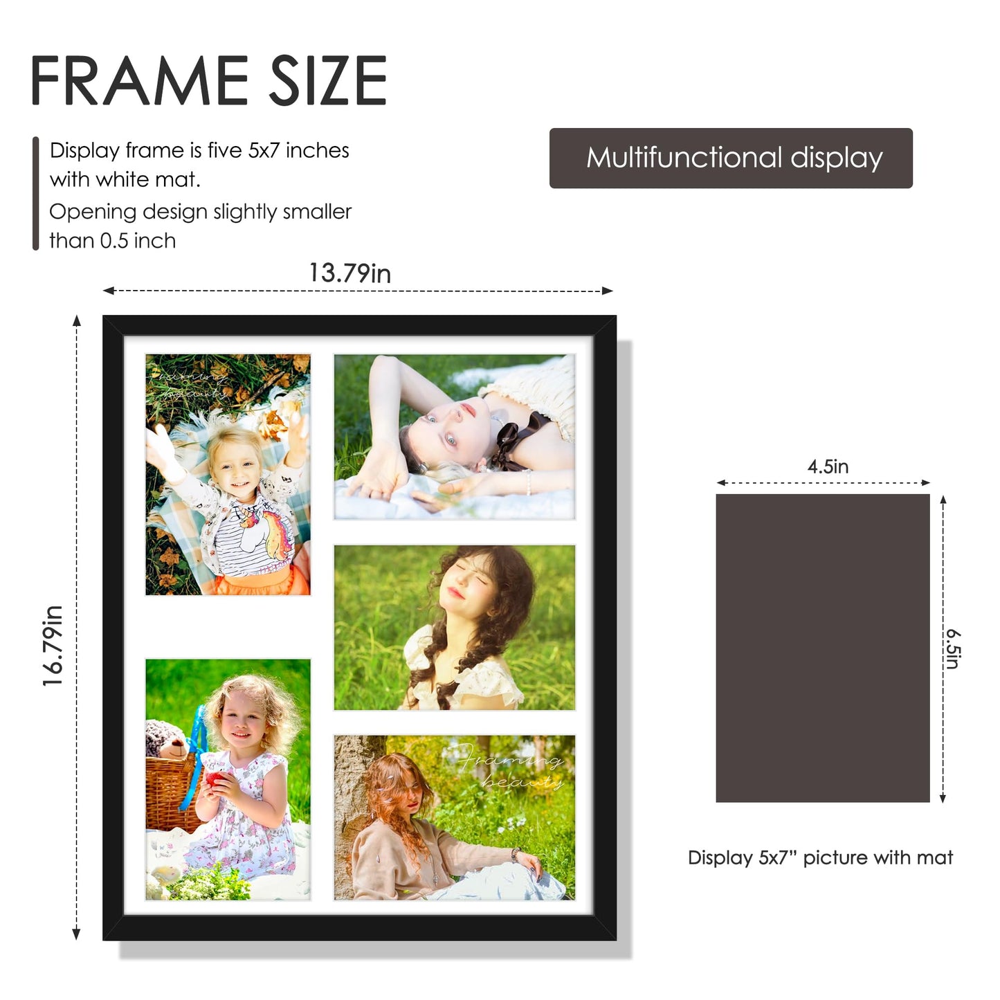 DUENPY 13x16 Picture Frame 5x7 Collage Picture Frame Displays Five 5x7 inch Photos Collage Wall Decor Wall Hanging Black