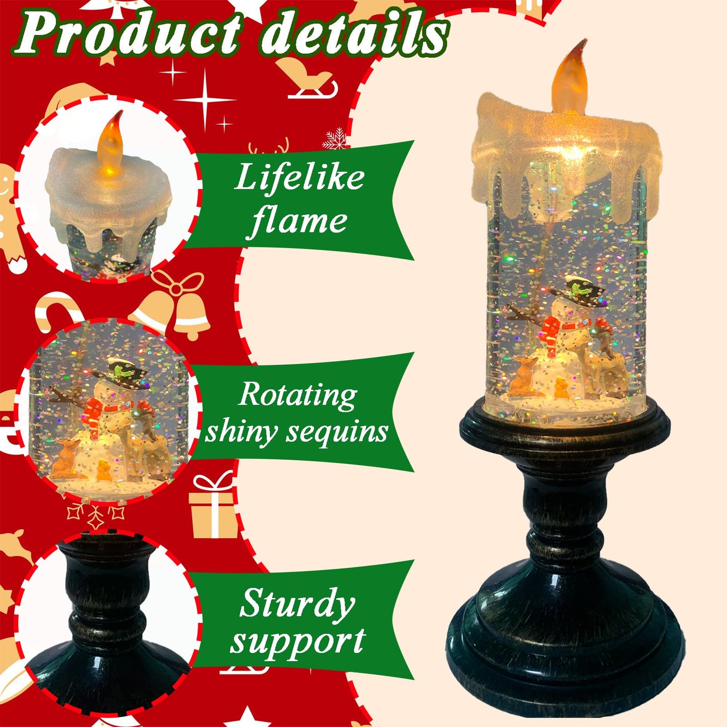 Snowmen Snow Globe Candle Operated Flameless LED Christmas Decor with Swirling Water & Glitter, Spinning Tabletop Centerpiece for Holidays, Winter Wonderland Gift