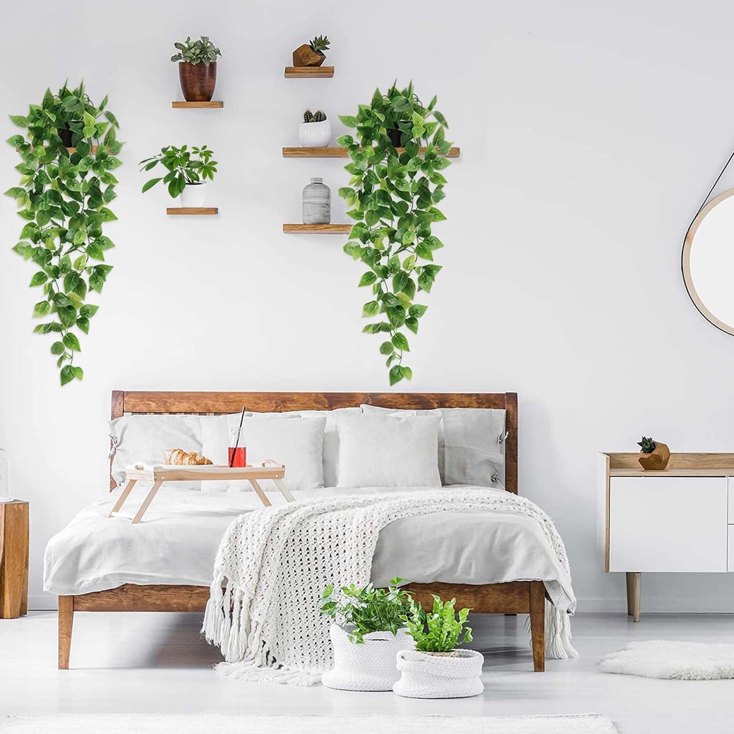 BLEUM CADE Fake Hanging Plants, 2pcs Artificial Pothos Vines Greenery for Wall Home Living Room Office Indoor Outdoor Decor (No Baskets)