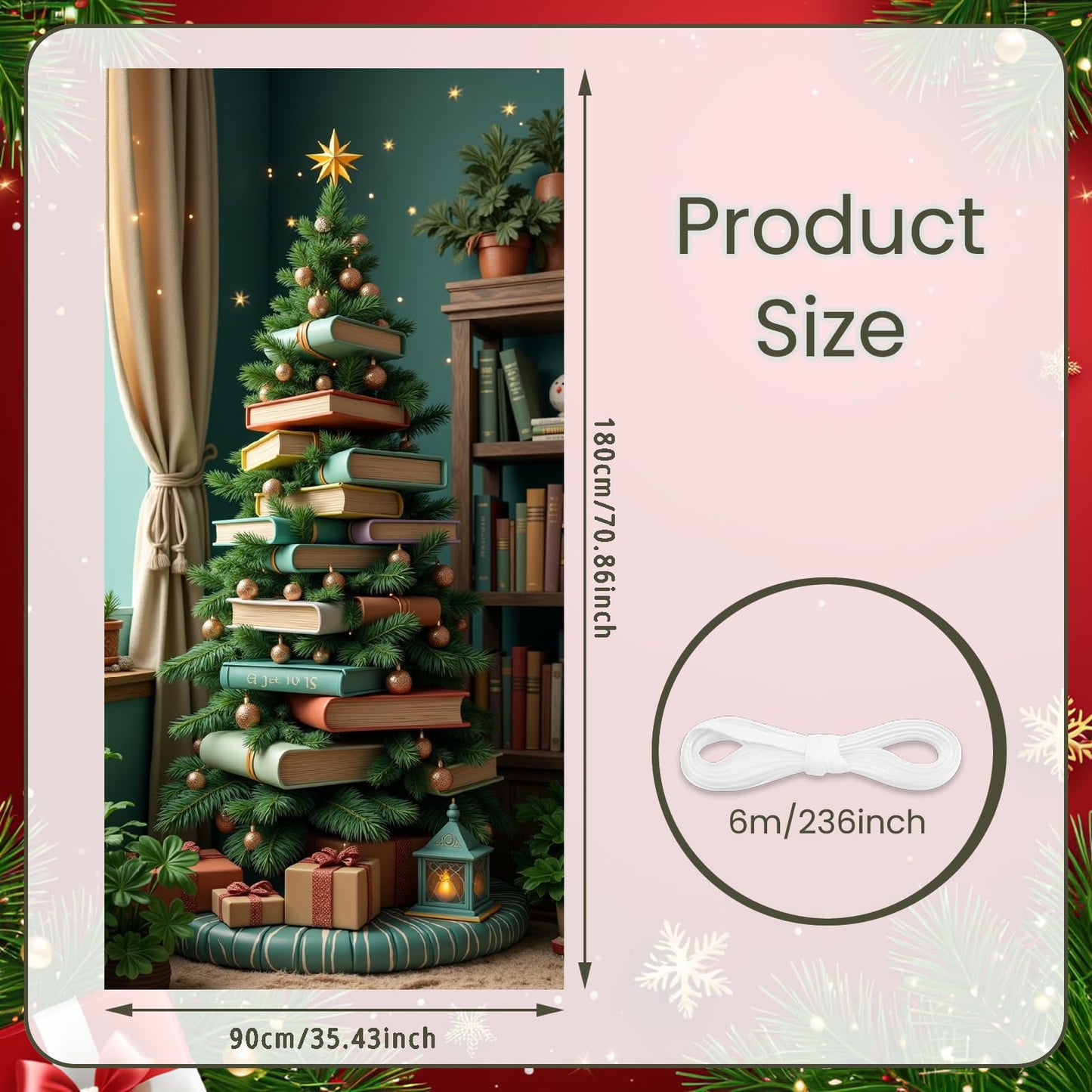 Merry Christmas Door Cover, Christmas Tree Door Hanging Backdrop Decoration Xmas Tree Porch Sign Front Door Banner Gifts for Winter Holiday New Year Xmas Office Home Party Supplies