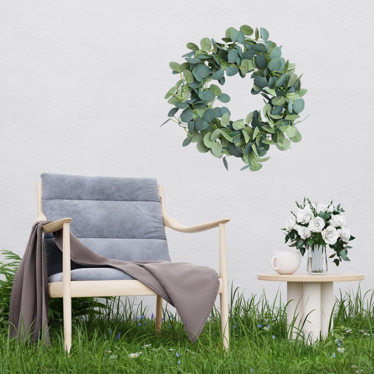 FUGZAUD 2 Pack Artificial Eucalyptus Garland Faux Silk Leaf Silver Dollar Eucalyptus Leaves Vines Handmade Garland Greenery Wedding Backdrop Indoor Outdoor Arch Wall Decoration