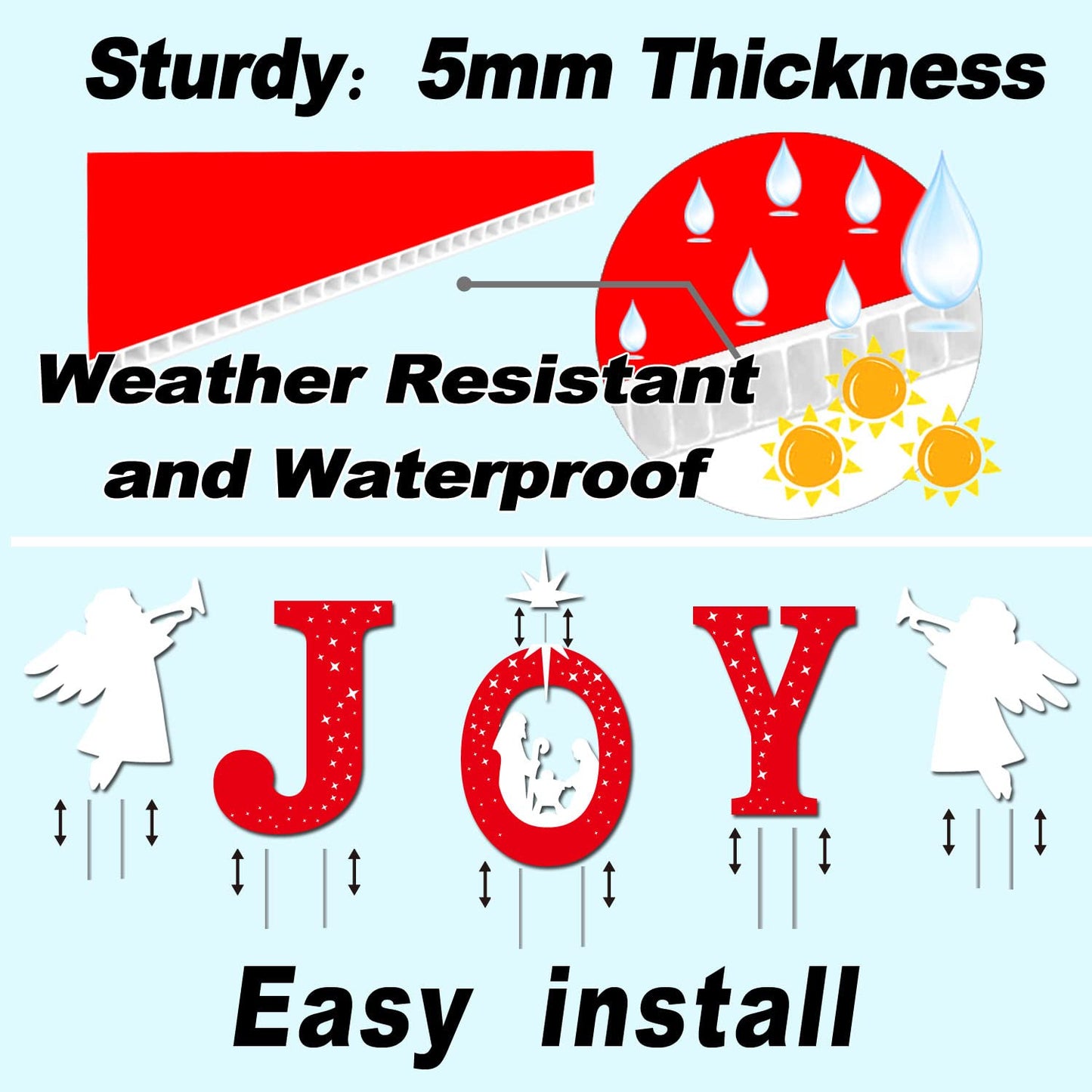 Outdoor Christmas Decorations -Joy Nativity Sets for Christmas Outdoor Xmas Nativity Lawn Religious Scenes Yard Decor with Stake for Home Lawn Pathway Walkway, Red, White