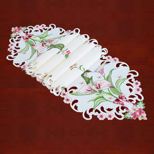 Simhomsen Embroidered Floral Table Runners for Spring and Summer, Hummingbird Flying on Calla Lily Flowers (13×88 inch)