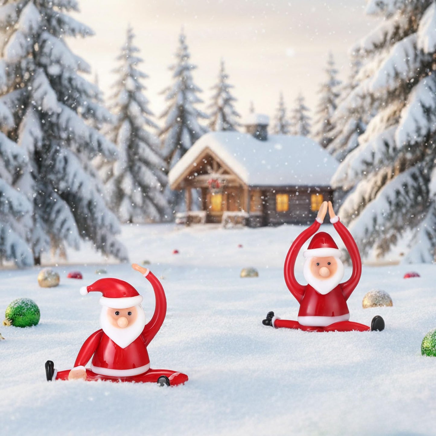 Teecyhooo 2 Pcs Christmas Mini Santa Claus Decorations Glass Yoga Santa Figurines Ornament Funny Christmas Table Sign for Employee Home Office Tabletop Desk Computer Monitor Gift