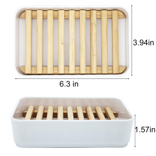 Latomex Soap Dish Holder, Bamboo Self-Draining Soap Box, Soap Dishes Holder for Shower, Bathroom, Kitchen, Bathtub, Bar Sink (White, 1 Pack)