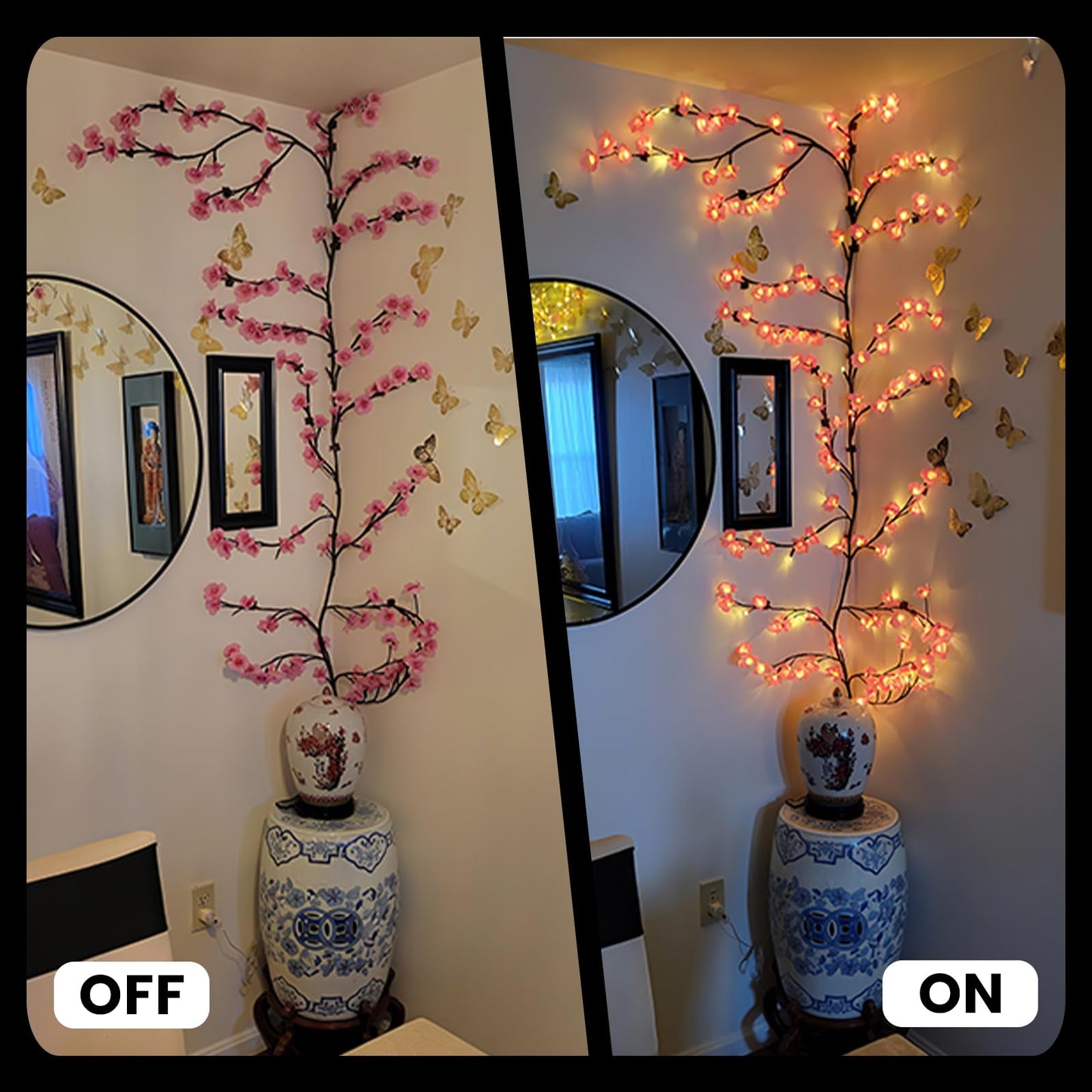LED Tree Branch Lights for Wall 5.91 FT 96LEDs Cherry Blossom Lights with Remote and 8 Lighting Modes Cherry Blossom Garland Willow Vine Light for Bedroom Indoor Wall Wedding Christmas Decor