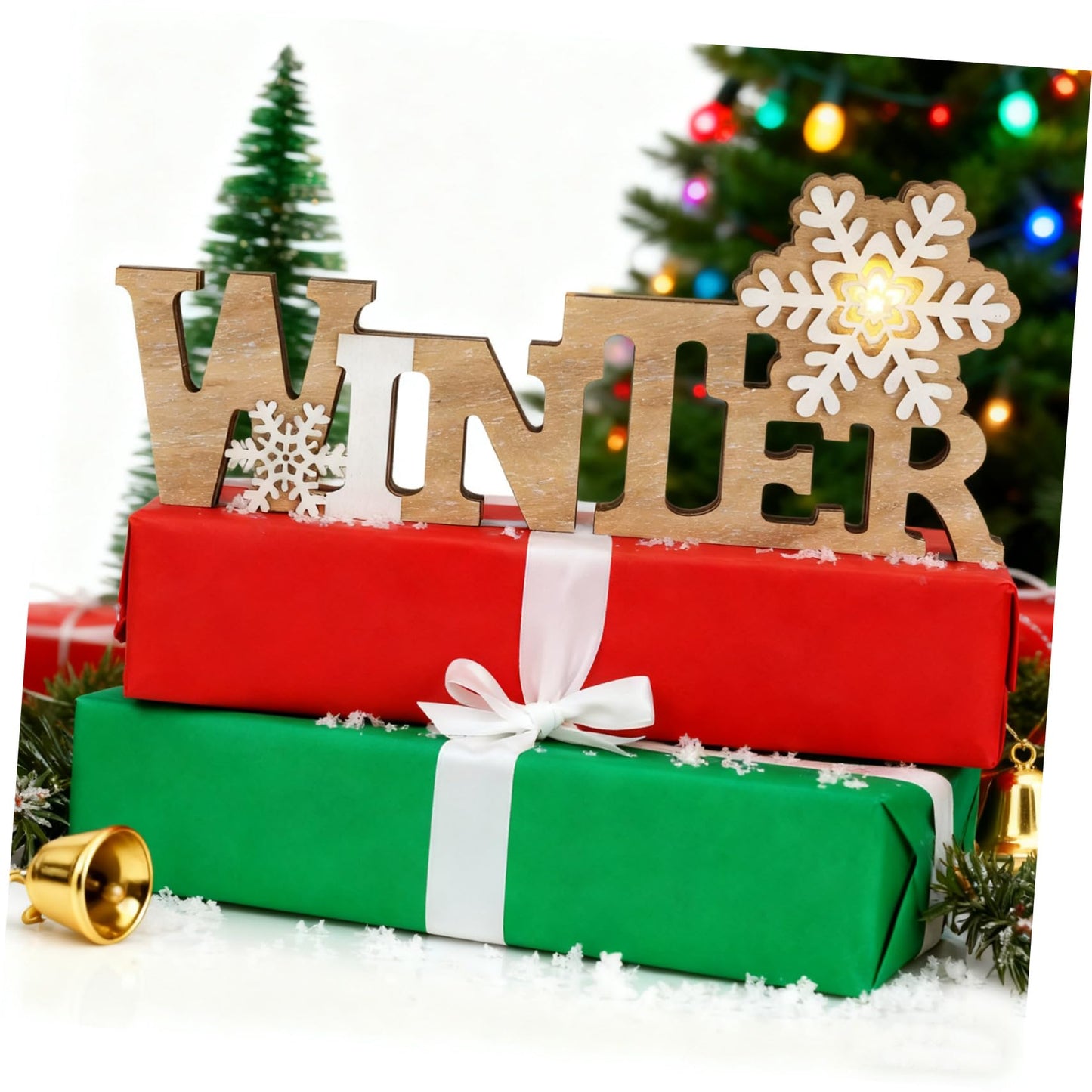 IMIKEYA Christmas Wooden Snowflake: Christmas LED Snowflake Sign Tabletop Decorations Winter Wood Sign Farmhouse Decorations LED for Xmas Home Table Decoration