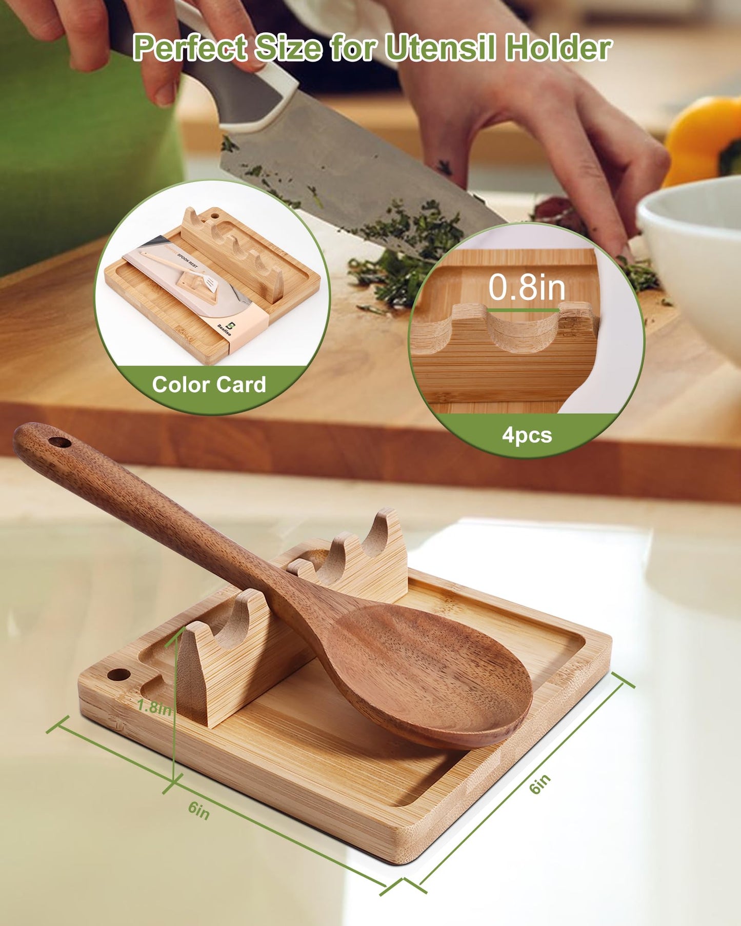 Spoon Rest for Stove Top, Bonfixe Magnetic Kitchen Utensil Rest, Heat-Insulation Bamboo Spoon Holder, Removable Kitchen Utensil Holder for Multiple Spoons, Ladles, Spatulas