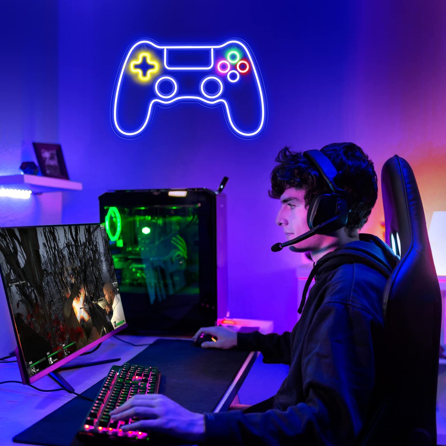 Kavaas Gamer Neon Sign, Game Controller LED Sign for Gaming Room Decor - Game Neon Sign for Teen Boy Room Decor - Best Gamer Gifts for Boys, Kids
