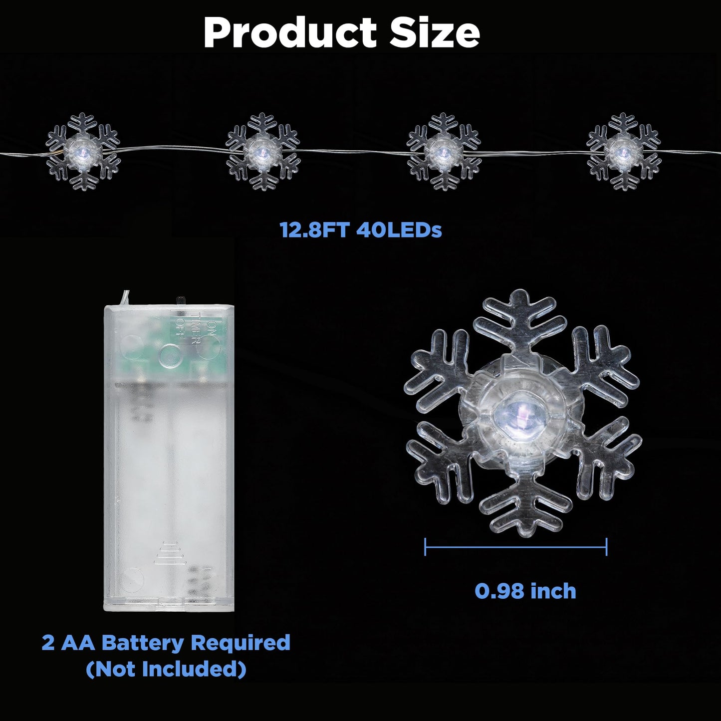 BlcTec Christmas Snowflake String Lights 40 LED 12.8FT Battery Operated Snowflake Fairy Lights with Timer for Bedroom Patio Party Wall Indoor Outdoor Christmas Decorations, Cool White
