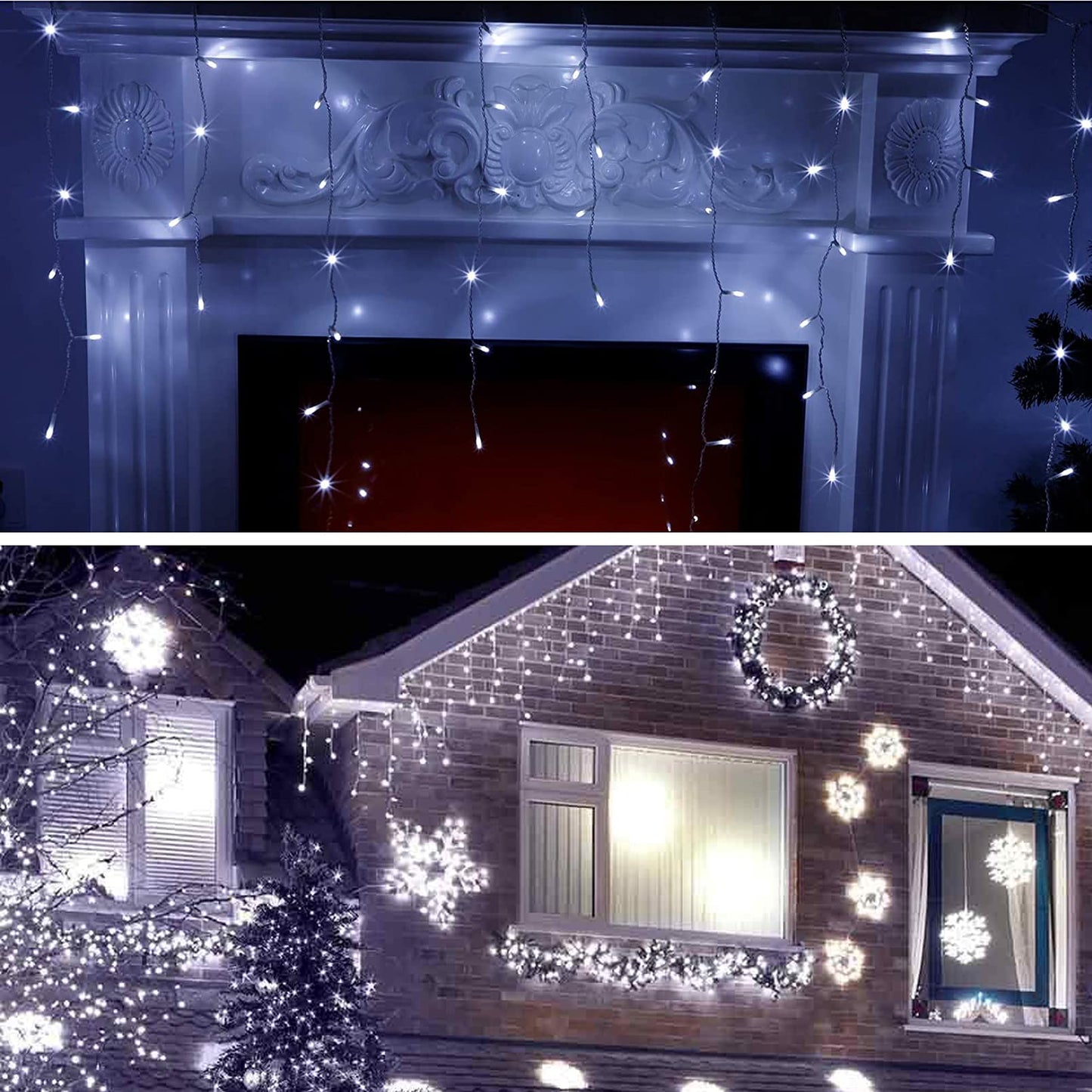 GTSYDING LED Icicle Lights, 13FT 96 LEDs 8 Modes Window Curtain Extendable Fairy Christmas Ceiling Dangling Hanging Twinkle Memory Lights for Party Home Decorations Outdoor Indoor (Cool White, 4M)