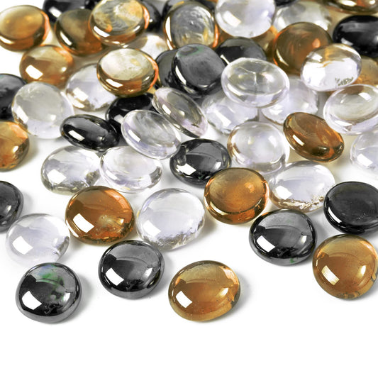 LUEYAO Flat Glass Marbles 1LB Mixed Color for Vase Fillers Mixed Colour Stone for Garden Decoration Craft Fish Tank (Transparent, Amber, Black)
