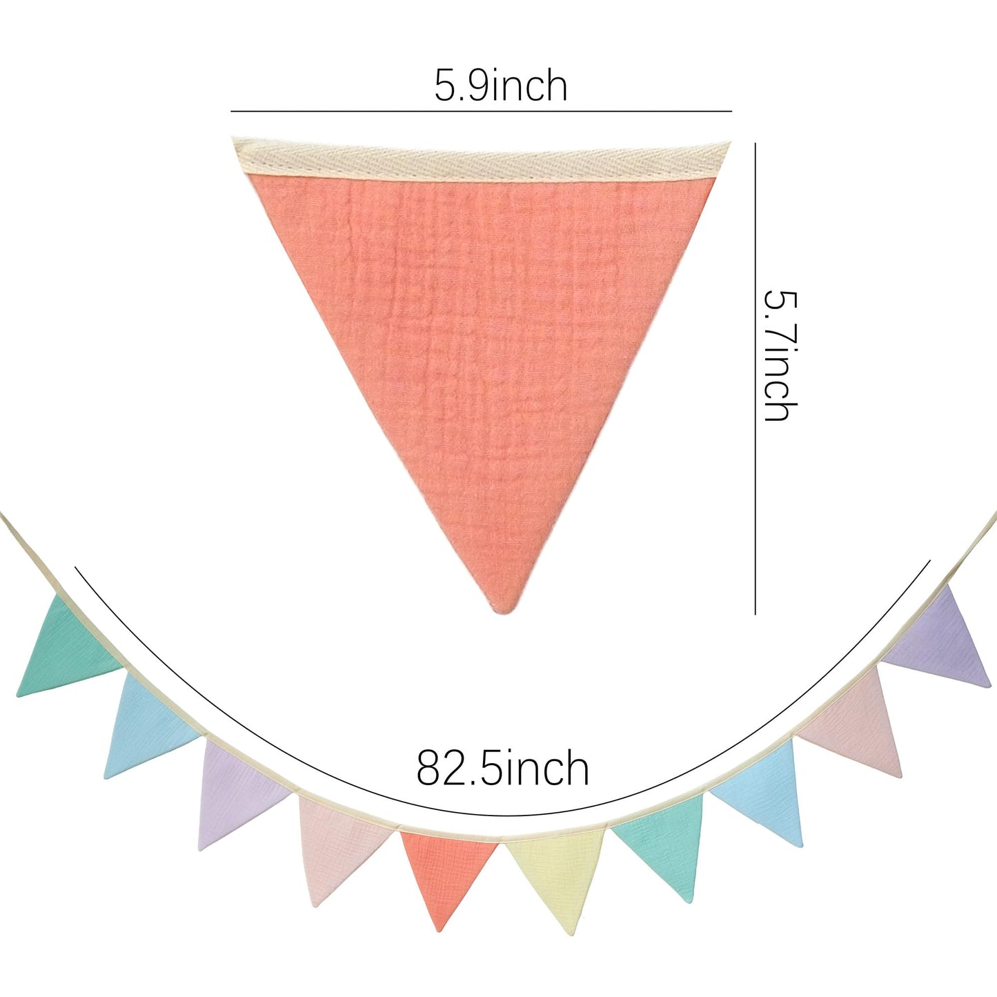 JUIIZAY Pennant Banner Flags Pastel Fabric Triangle Bunting Garland for Playroom Nursery Decor Hanging Party Decorations