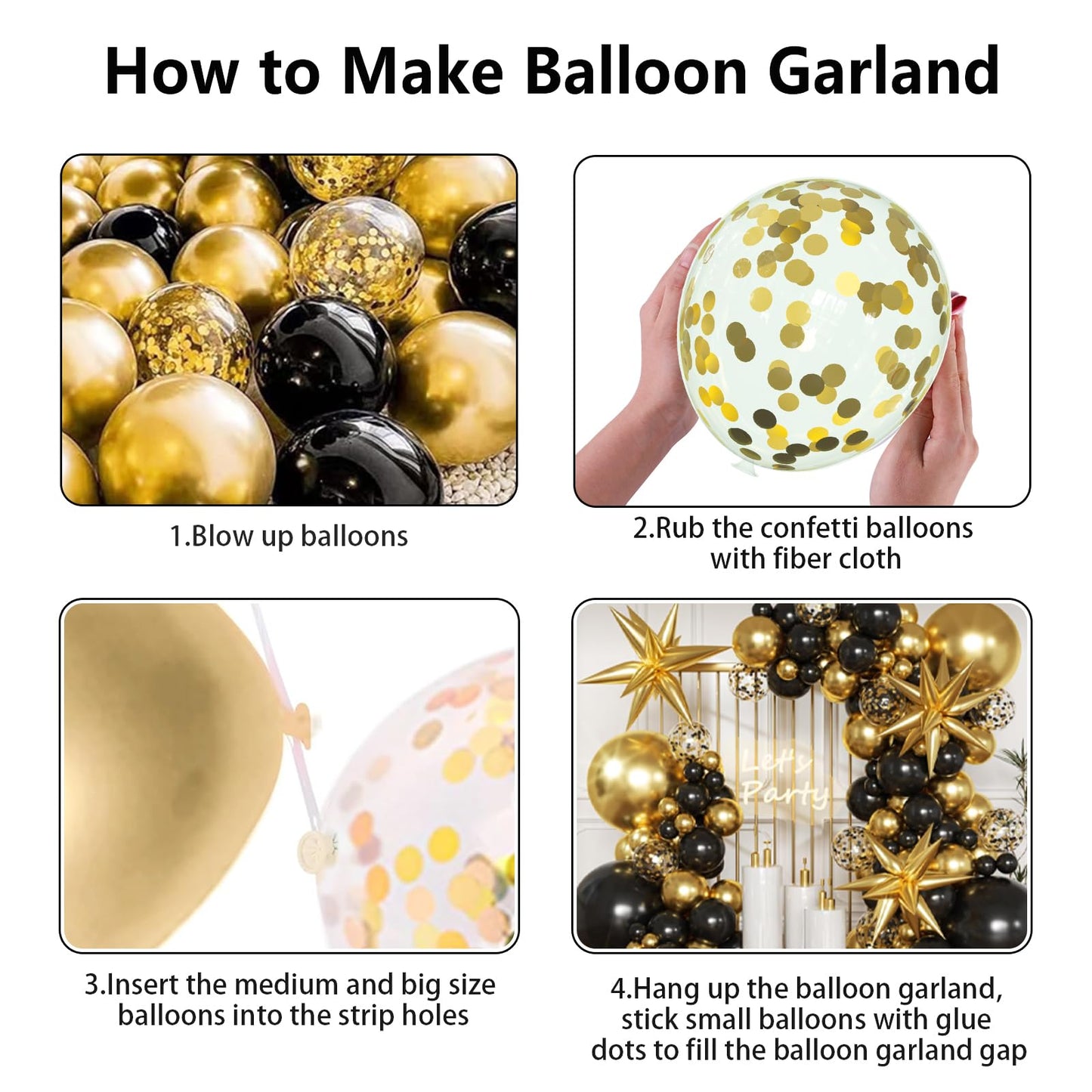 KARLURE Black and Gold Balloons Arch Kit with Black Gold Confetti Balloons for 2026 Graduation Decorations Class Grad Men Birthday Party Prom Retirement Masquerade Anniversary Party Decorations