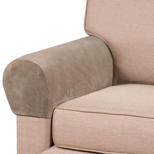 PrinceDeco 2 Pack Thick Velvet Stretch Armrest Covers for Chairs and Sofas Armchair Covers for Arms Couch Arm Cover Armrest Cover for Sofa Non Slip, Taupe