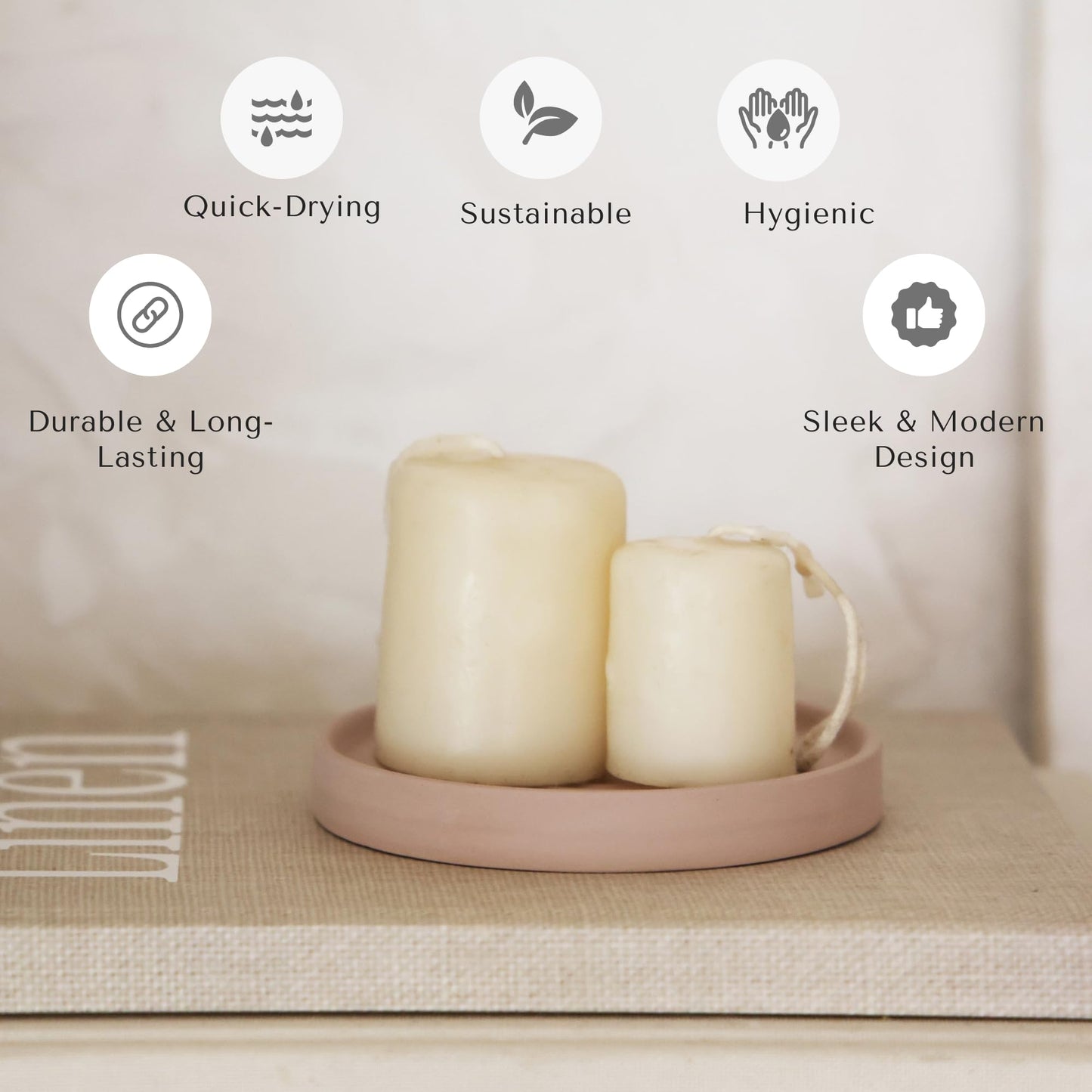Selegna Diatomite Soap Holder, Circular Design with Ripple Pattern, Absorbent Bath Soap Dish (Beige)