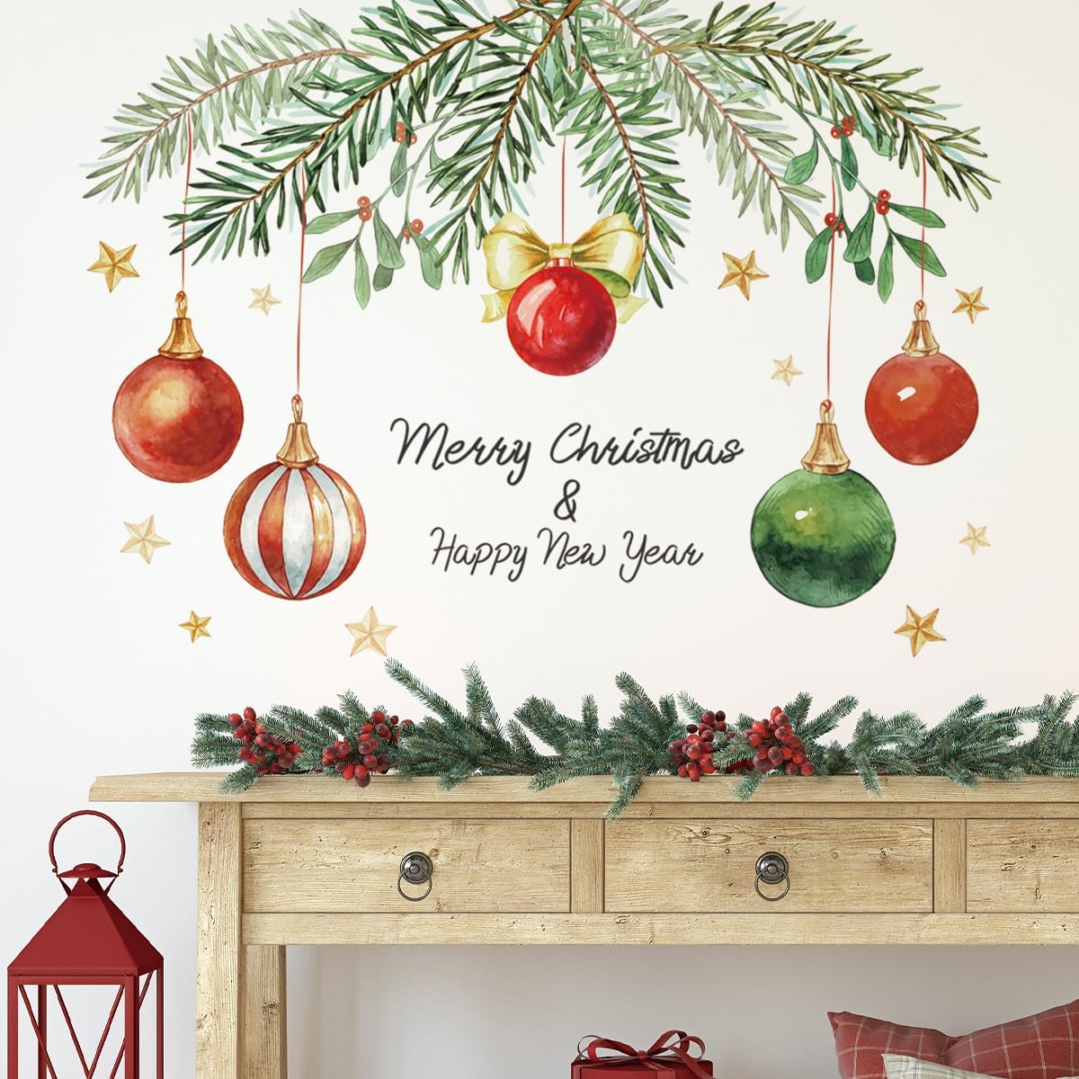 Merry Christmas Wall Decals Happy New Year Wall Stickers Removable Light Ball Wall Decals Decor for Xmas Holiday Party Supplies Home Decor