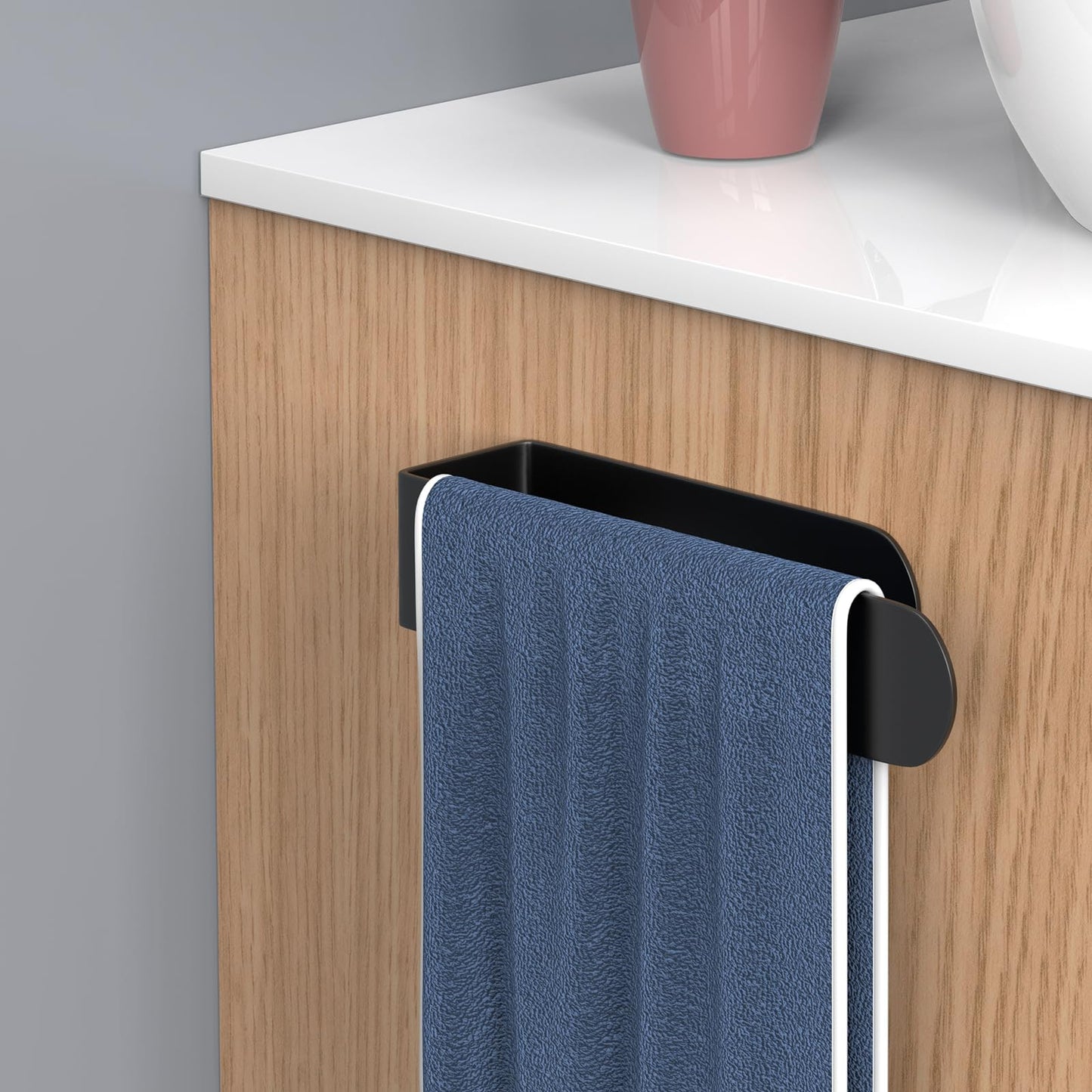 HUFEEOH Hand Towel Holder, Black Hand Towel Bar, Stainless Steel Self Adhesive Bathroom Towel Bar Stick on Wall