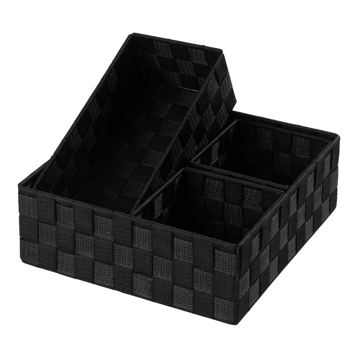 Posprica Small Black Baskets Cube Bin Container Tote,Woven Storage Baskets for Organizing Organizer Divider for Drawer, Closet, Shelf, Dresser, Set of 4