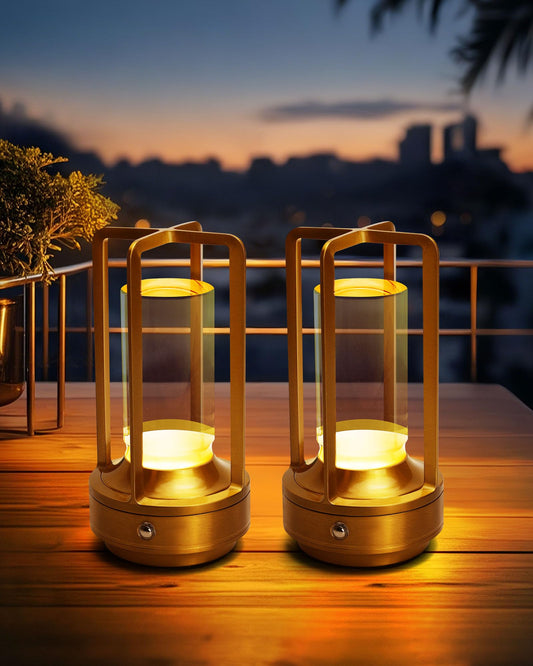 Jinchangming Set of 2 Cordless Table Lamps, LED Rechargeable Battery Operated Desk Lamps with 3 Color Stepless Dimmable, Small Light Portable for Outdoor Patio Bar Restaurants Bedroom Bedside (Gold)
