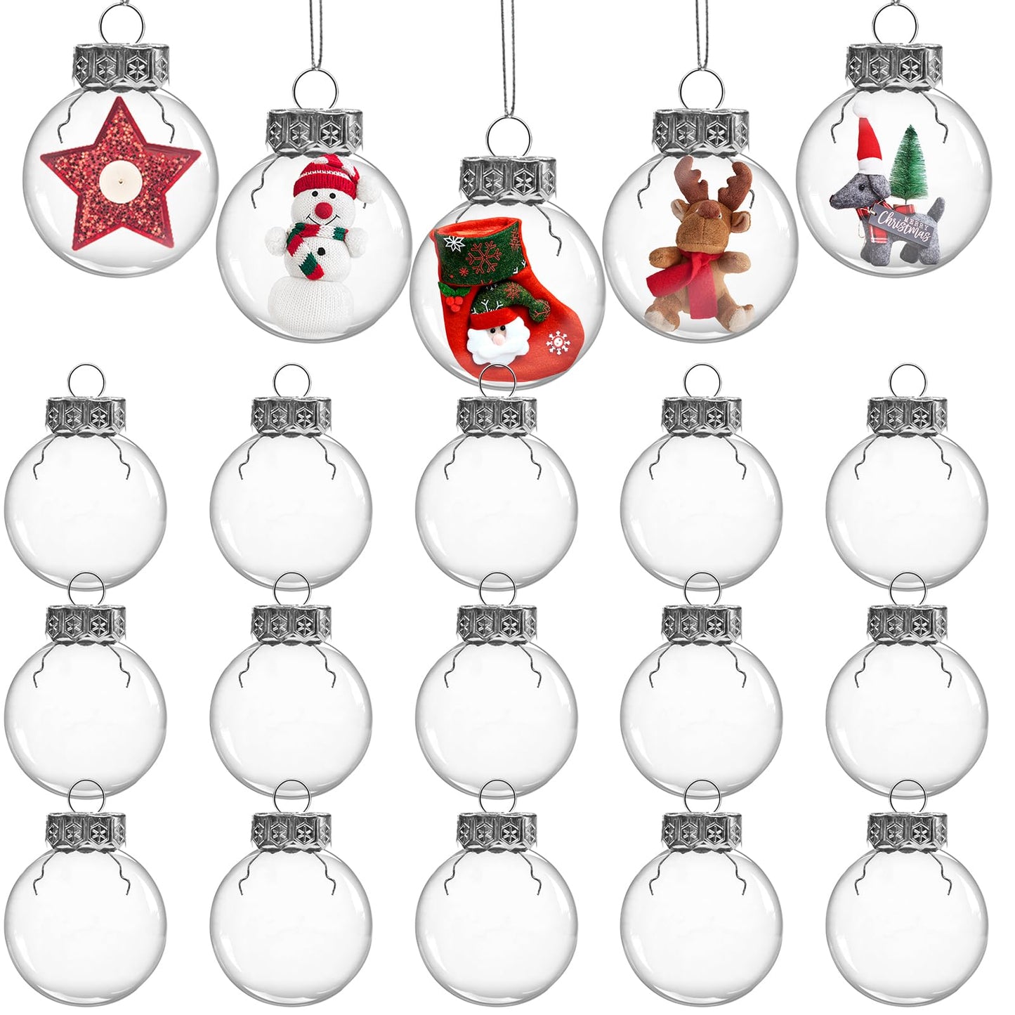 JOHOUSE 20PCS Clear Ornament Balls Fillable, 2 Inch Christmas Ornaments Balls Fillable Plastic Ball Ornament for DIY Crafts Xmas Tree Party Decor