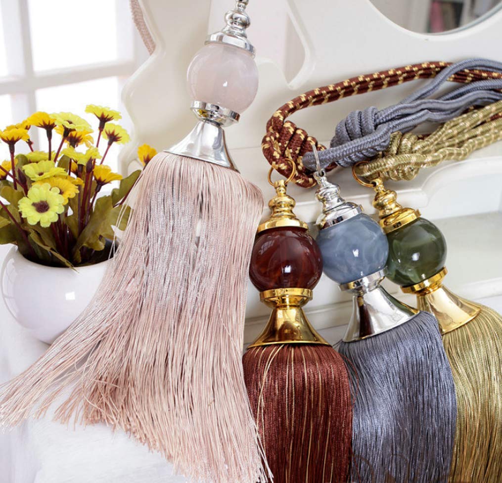 NARAMAX 1Pair Curtain Tassel Tiebacks Charm Crystal Stone Beads Fringe Rope Holdbacks Window Drapery Ball Tassels Rope Holdbacks Curtain Ties for Window Door Home Decorations(Black)