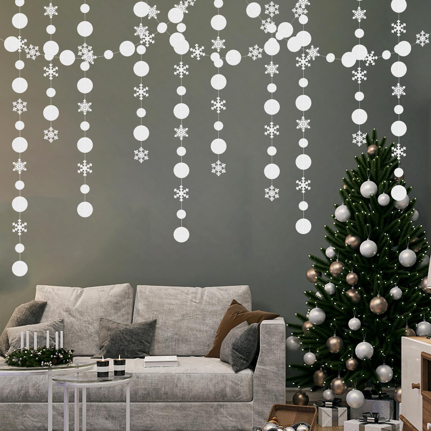 Silver Snowflake-Snow White-Christmas Party-Decorations Garland - 4pcs Winter Wonderland Hanging Streamers,Frozen Baby Shower Birthday New Year Bridal Ceiling Banner Backdrop Decor Burgleda