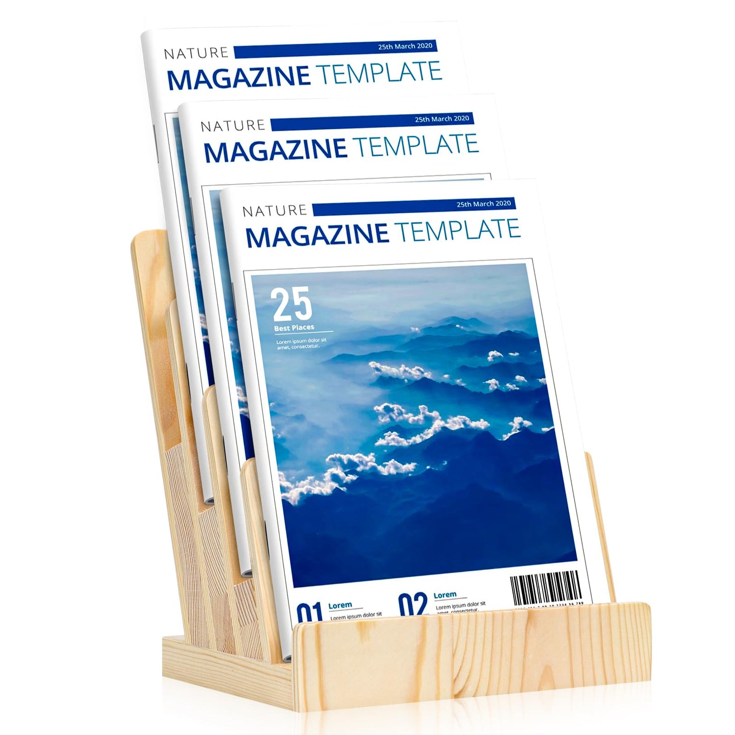 HKSZEH Pine 8.5×11 Inch Magazine Display Stand 4-Tier For 6×9 inch Literature Organizer Brochure Pamphlet Flyer Menu Holder Countertop Stand For Office Home