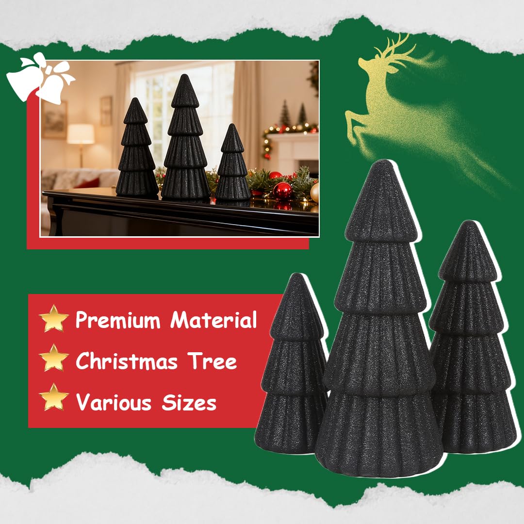 Joyhalo Tabletop Christmas Trees, Set of 3 Frosted Christmas Trees Indoor Xmas Decoration Centerpieces for Table, Mantel, Holiday, Party and Home Decor, Black