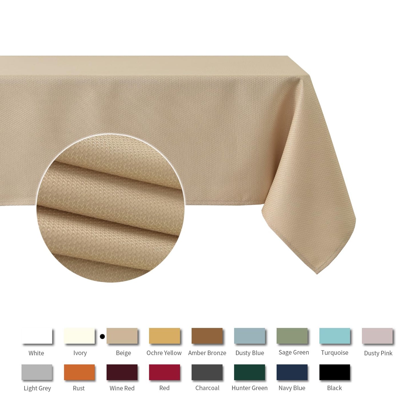 maxmill Rectangle Textured Tablecloth Waterproof Spillproof Wrinkle Free Table Cloth, Kitchen Dining Tabletop Decoration, Fabric Table Cover for Outdoor and Indoor Use, 52 x 70 Inch, Beige