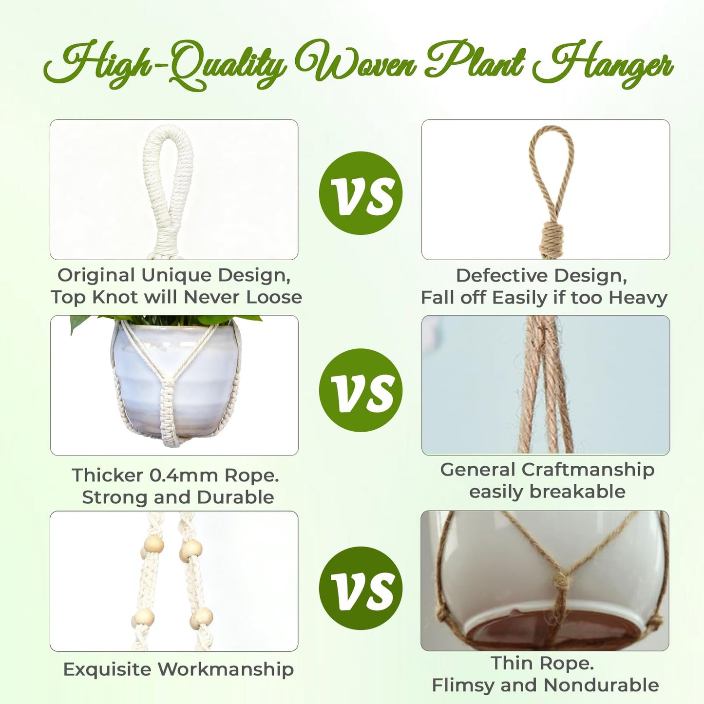EJGIEGSO Macrame Plant Hanger, Up to 4-15 inch Pots, Wood Beads Cotton Hanging Planter Holder for Indoor Outdoor Boho Home Decor, 35 Inch, Set of 2 (Ivory)