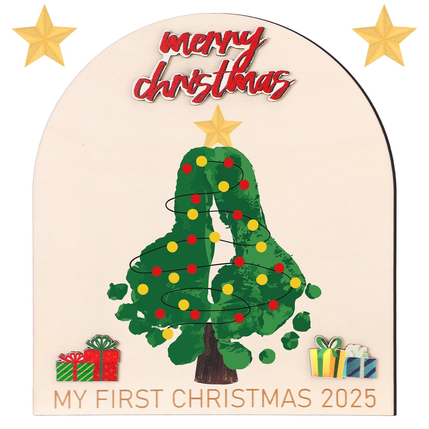 Thyle Baby First Christmas Footprint Ornament Wooden Mistletoe Craft Winter Baby Announcement Rustic Hanging Ornament Nursery Footprint Decorative for Newborn Photoshoot Prop