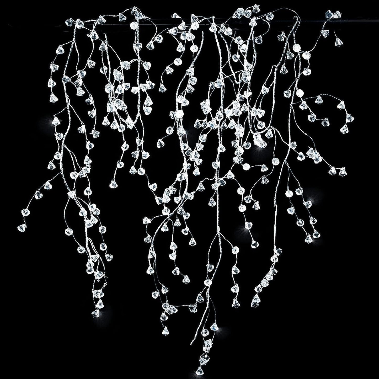Cheerland Crystal Garland Strands Clear Ice Wire Crystal Garland for Winter Wonderland Party Decorations Diamond Hanging Wedding Decoration Accents Living Room Bedroom Mantel Wreath Decor Supplies