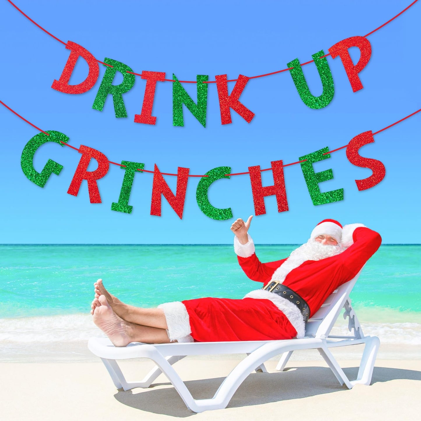 Rismise Drink Up Christmas Decorations Red Green Glittery Christmas Banner Xmas Garland Banners Winter Holiday Garland Photo Props Banners Christma Party Decorations for Xmas Backdrop Decorations