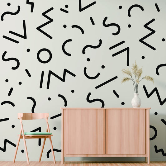 SHYJSHYJ Black Geometric Line Vinyl Wall Decals, Peel and Stick Memphis Group Geometrical Lines, Arrow, Dots, Circle Modern Stickers, Vintage Abstract Graphic Bathroom, Laundry, Home Art Decor