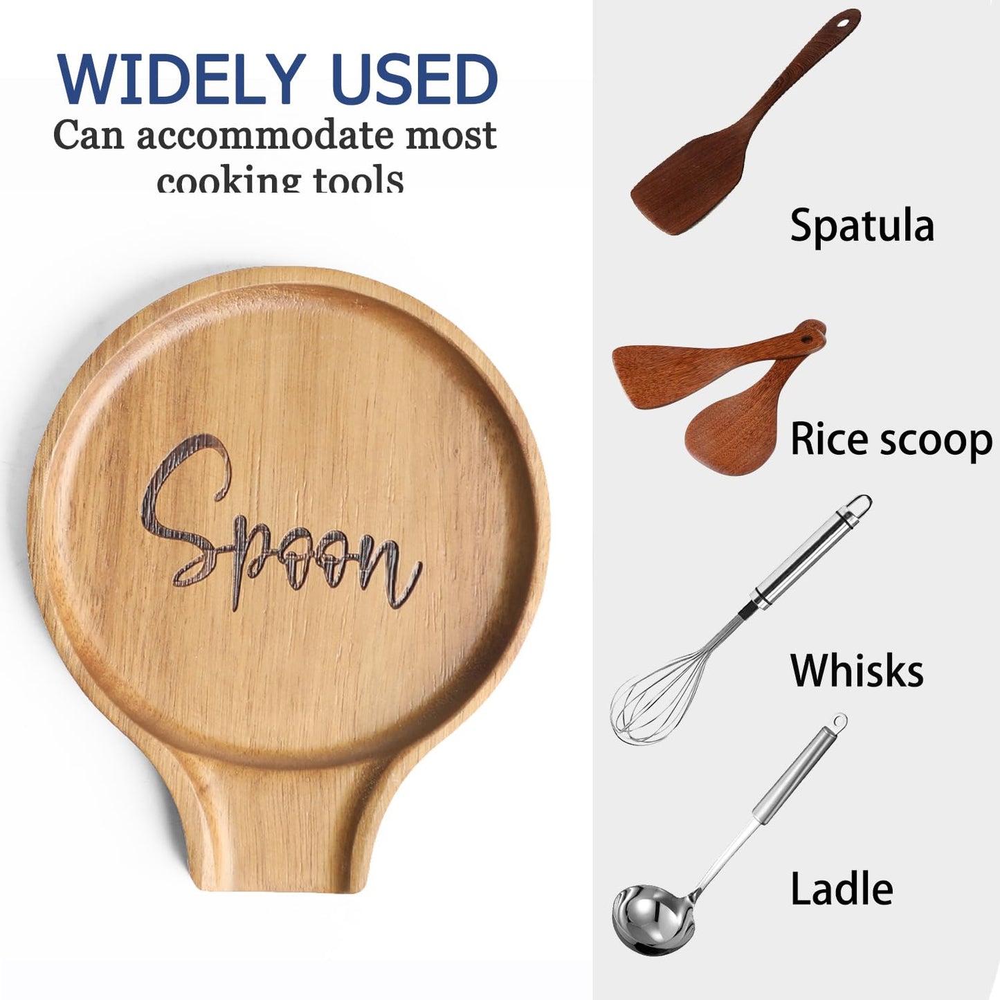 Set of 2 Wood Spoon Rest for Stove Top - Smooth Acacia Wood Spoon Holder for Kitchen Counter with Non Slip Silicone Feet,Perfect Holder for,Spatulas Tongs and Spoons, Brown (Labeled "Spoon")