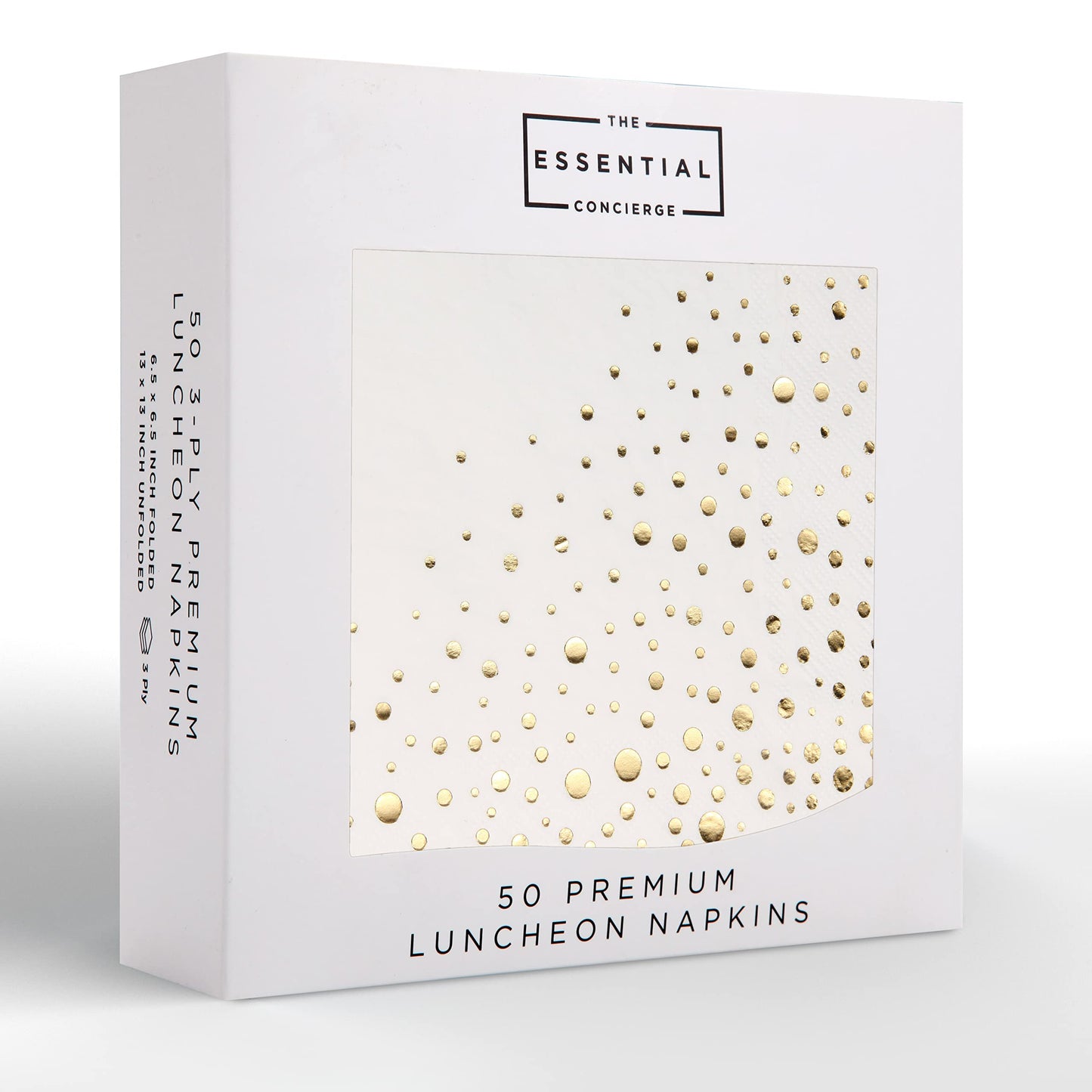 Stylish White and Gold Napkins for Party - 6.5 x 6.5 Inch Gold Lunch Napkins - 50 White&Gold Paper Napkins - 3-Ply Golds Luncheon Napkins - Wedding Napkins or Bridal Shower Napkins